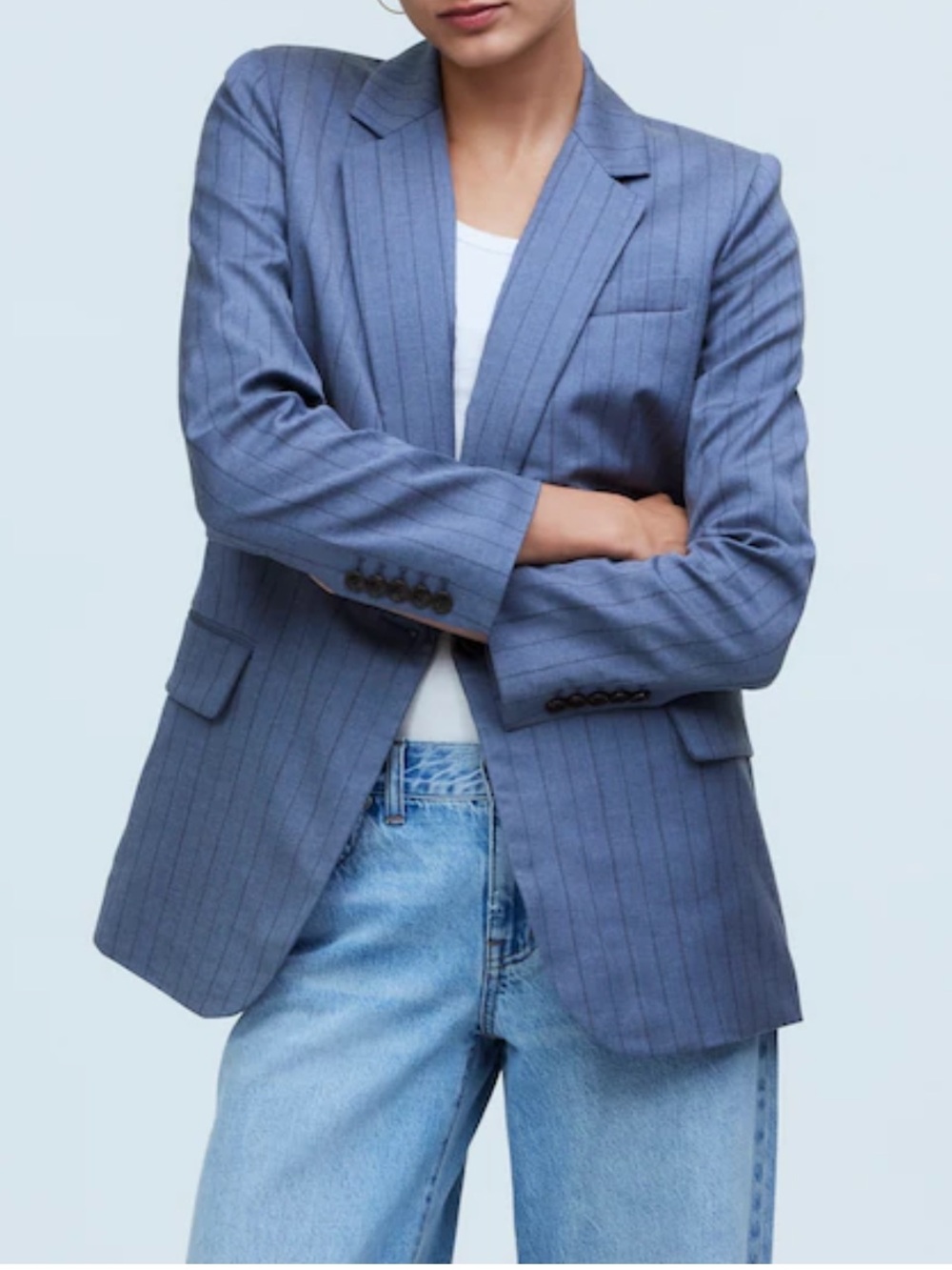 Madewell Single-Breasted Blazer in Blue Yarn-Dyed Pinstripe Size 4